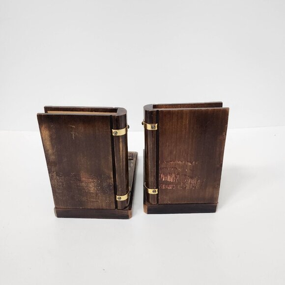 Vintage Normandie Wood Clog Shoes Design Bookends Pair Brown Rustic Primitive - Picture 10 of 13